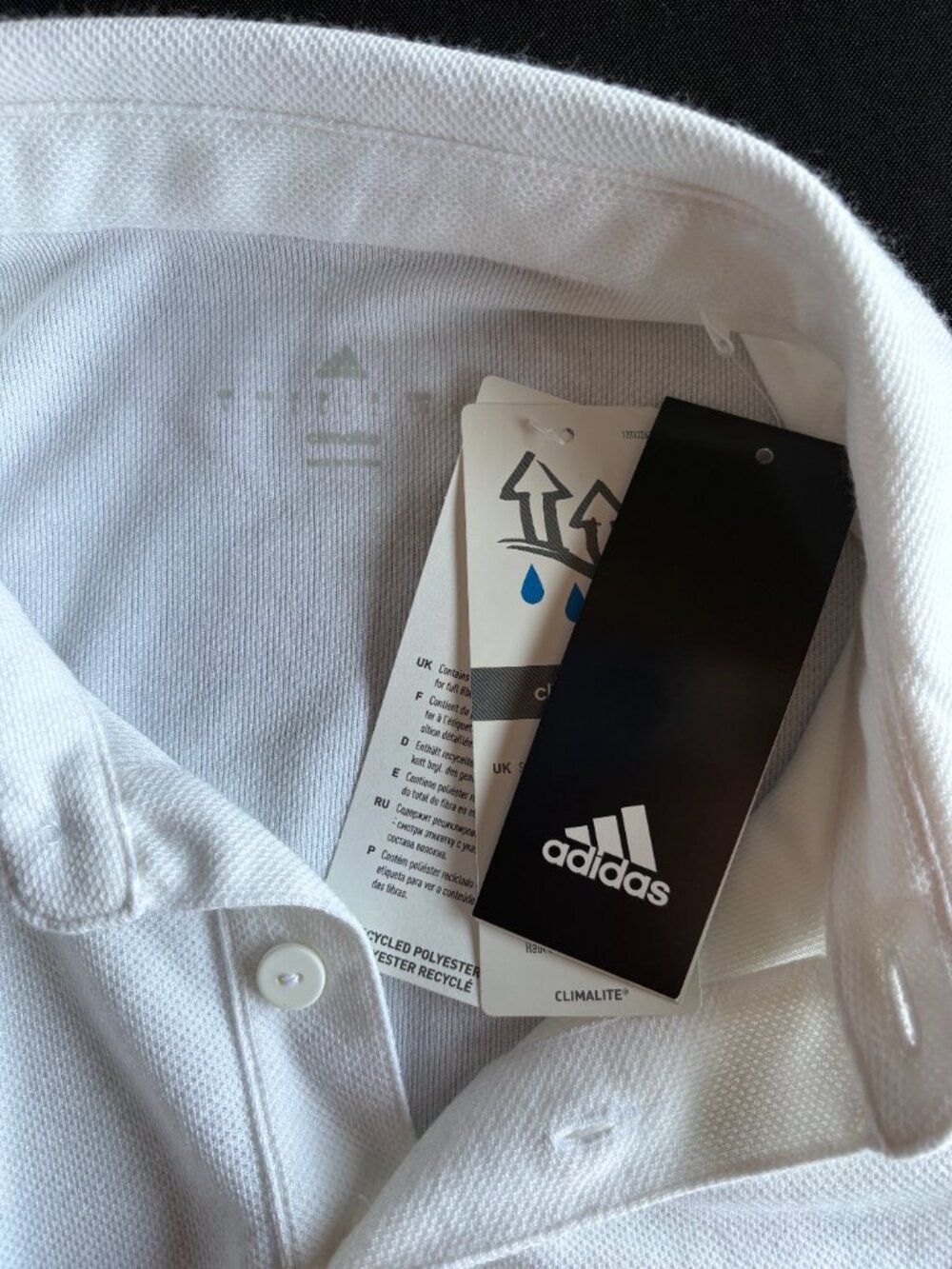 Adidas Brand New Sports Polo White with Black trim Large Mens with Tags - Picture 2 of 3